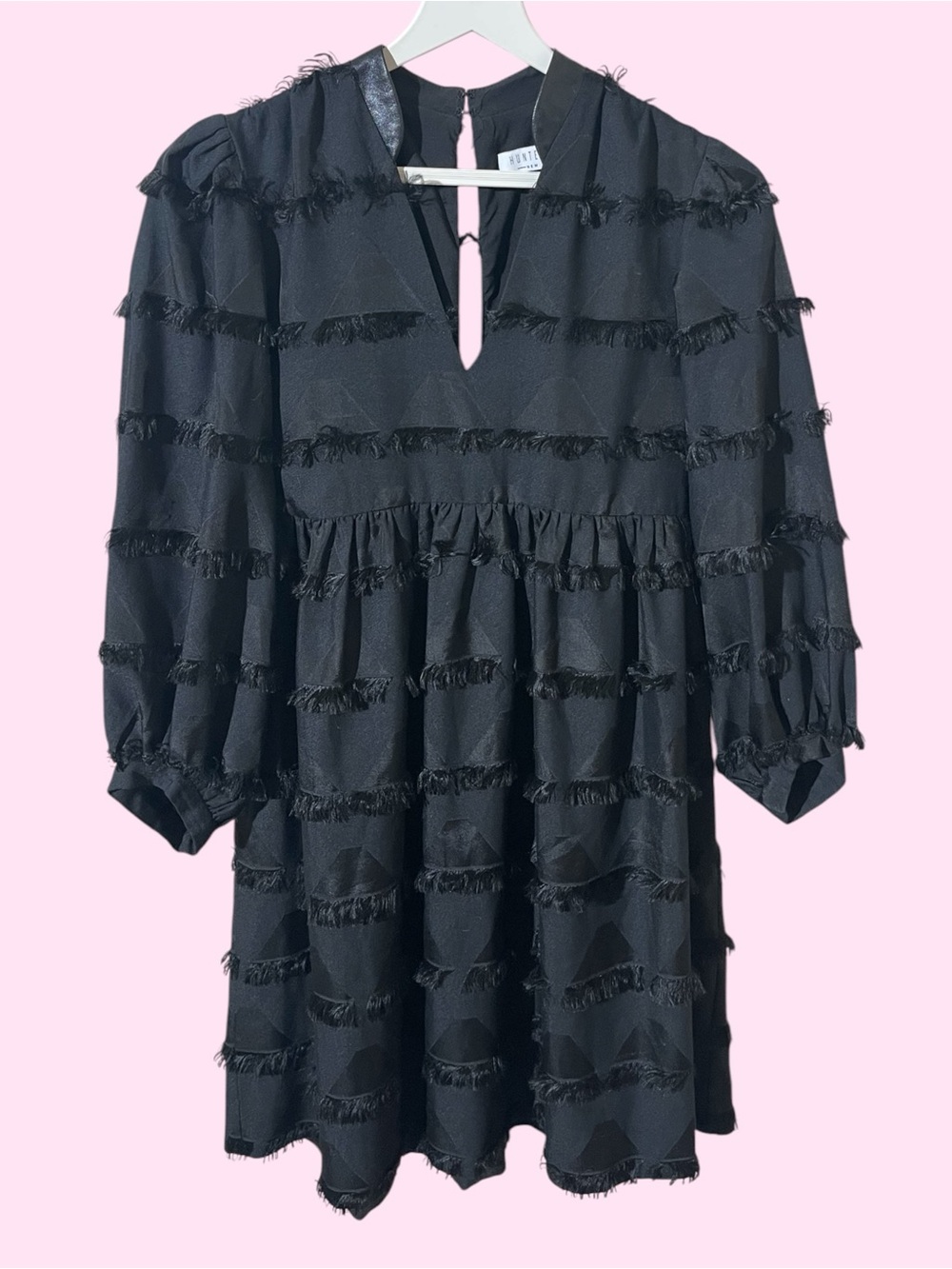 HUNTER BELL Black Fringe Tiered Dress